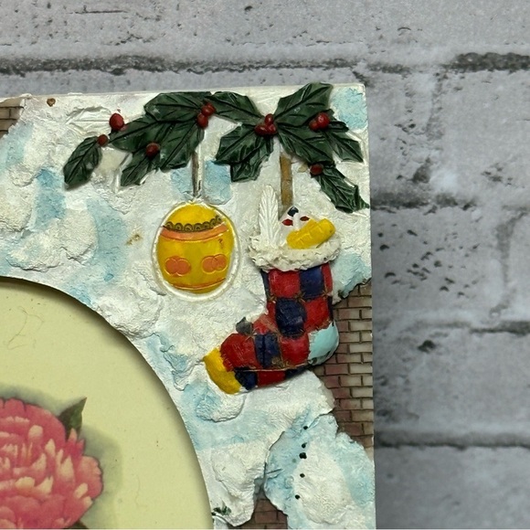 Photo Frame 3.5" X 5" Holiday Ceramic Christmas Tree Teddy Bear Wreath Snow - Picture 3 of 14